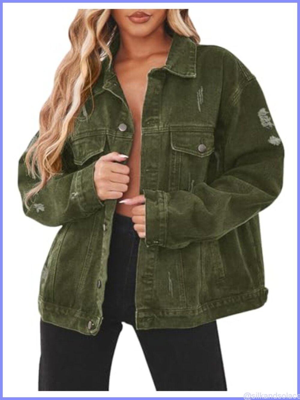 Oversized Ripped Denim Jacket Women Long Sleeve Trucker Jean